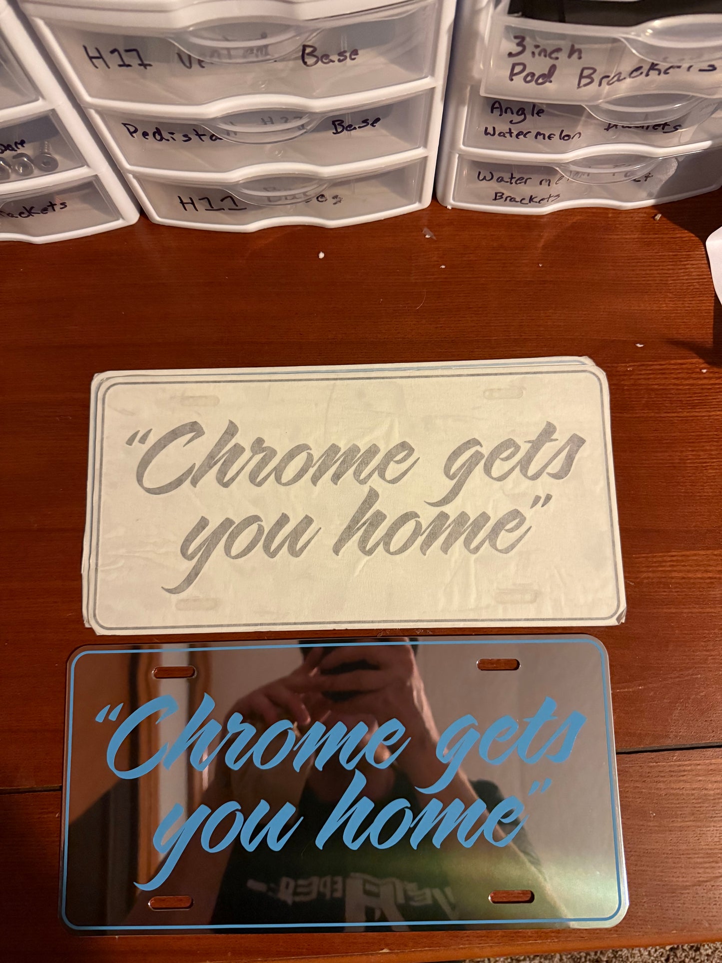 “Chrome Gets You Home” License Plate